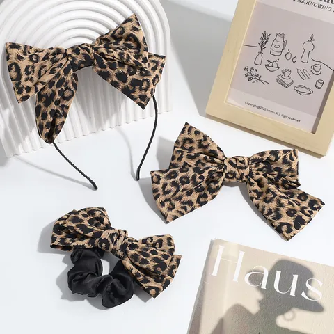 Fashion Leopard Print Bow Headband Retro Bowknot Streamer Hair Clip Polka Dot Scrunchie For Women Niche Design Hair Accessories