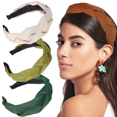 Elegant Velvet Braided Twist Headband For Women Fashion Solid Color Houndstooth Fabric Hair Band Autumn Winter Decorative Headwear Gift
