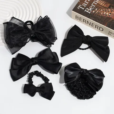 Elegant Fabric Bowknot Hair Clip Beautiful Artificial Pearl Lace Ribbon Hair Claw For Women Office Party Headwear Style Accessories