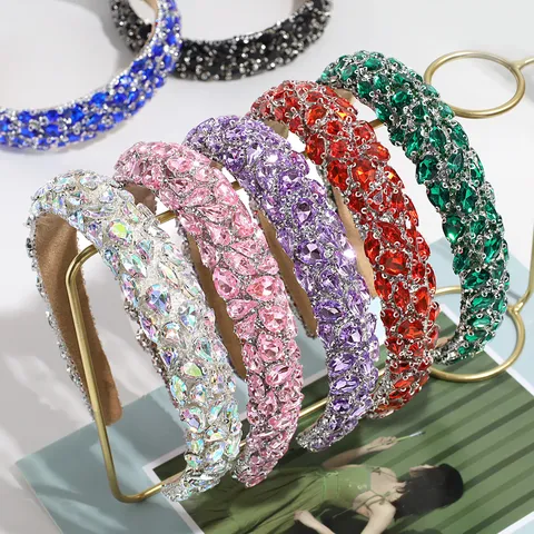 Baroque Full Rhinestone Padded Headband For Women Luxury Crystal Hair Band Sparkly Banquet Prom Hair Accessories