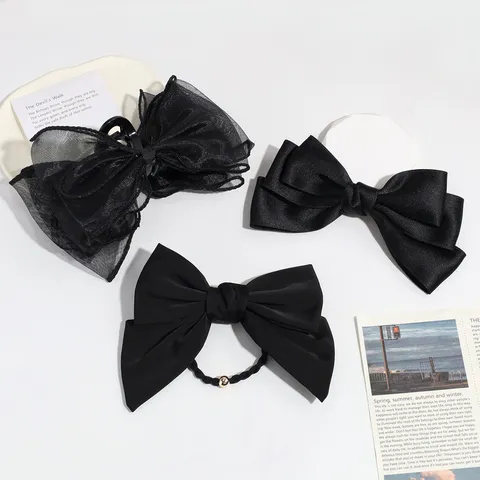 Elegant Fabric Bowknot Hair Clip Beautiful Artificial Pearl Lace Ribbon Hair Claw For Women Office Party Headwear Style Accessories