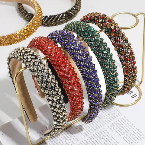 Luxus Barock Gepolstert Schwamm Strass Haarband Glänzend Bunt Vollbohrer Kopfschmuck Für Party Hochzeit Damen Haarschmuck