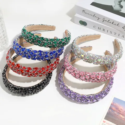 Baroque Full Rhinestone Padded Headband For Women Luxury Crystal Hair Band Sparkly Banquet Prom Hair Accessories