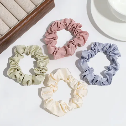 Elegant Solid Color Ruched Elastic Hair Ties Handmade Plastic Inner core Scrunchies For Ponytail Women Styling Accessories