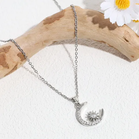 Vintage Copper Alloy Turquoise Moon Pendant Necklace For Women Geometric Butterfly Antler Rhinestone Choker Charm Chain Jewelry