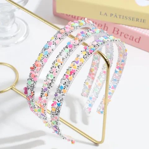 Transparent Sweet Fashion Heart Snowflake Headband Fresh Candy Color Rhinestone Hair Band Anti-Slip Teeth Hair Hoop Headwear