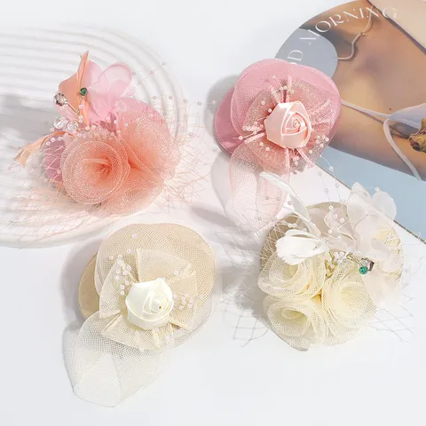 French Vintage Flower Mesh Feather Fascinator Hat Hair Clip Elegant Party Banquet Headpiece For Women Accessory