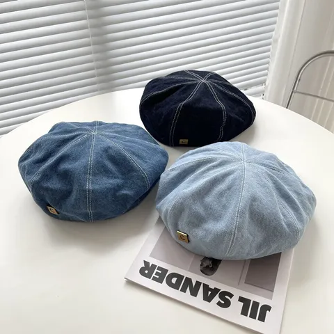 Vintage Denim Baskenmütze Für Damen Koreanischer Stil Malermütze Verstellbare Weiche Baumwolle Achteckige Mütze Frühling Herbst
