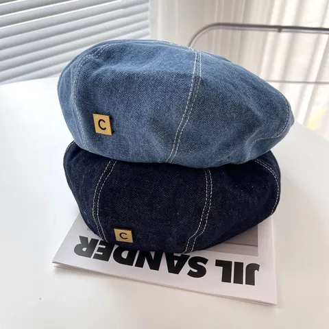 Vintage Denim Baskenmütze Für Damen Koreanischer Stil Malermütze Verstellbare Weiche Baumwolle Achteckige Mütze Frühling Herbst