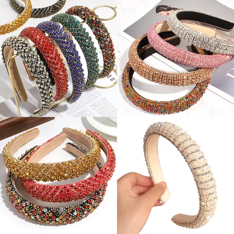Luxus Barock Gepolstert Schwamm Strass Haarband Glänzend Bunt Vollbohrer Kopfschmuck Für Party Hochzeit Damen Haarschmuck
