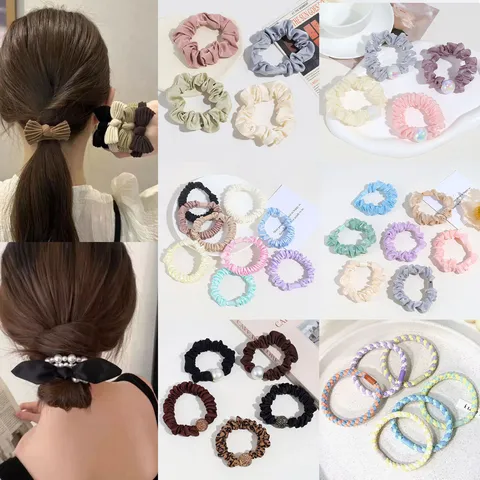 Elegant Solid Color Ruched Elastic Hair Ties Handmade Plastic Inner core Scrunchies For Ponytail Women Styling Accessories