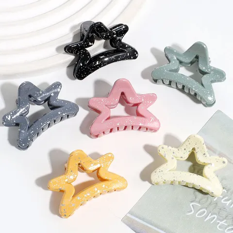 Morandi Color Hair Claw Clips Small Resin Geometric Hair Catch For Women Bow Star Triangle Wave Pattern Painted Hair Accessories