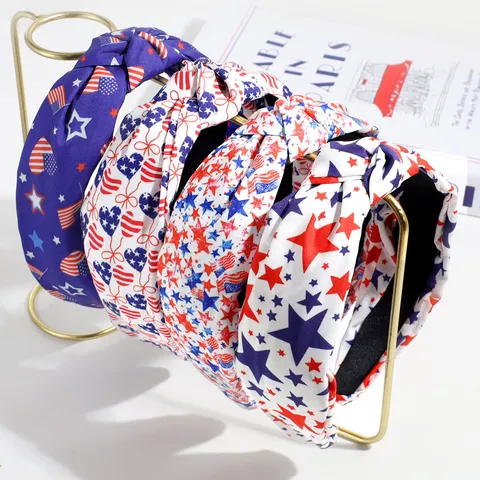 Unabhängigkeitstag US-Flagge Geknotetes Haarband für Damen Sterne und Streifen Patriotische Haar-Accessoires Rot Weiß Blau Stoff Kopfschmuck
