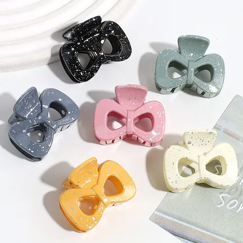 Morandi Color Hair Claw Clips Small Resin Geometric Hair Catch For Women Bow Star Triangle Wave Pattern Painted Hair Accessories