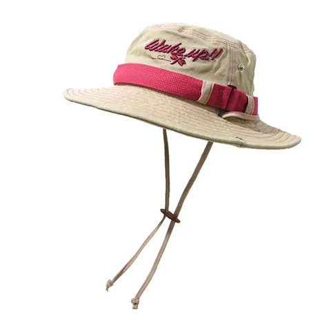 Damen Japanischer Nische Sonnenschutz Anglerhut Khaki Pink Gurtband Stickerei Outdoor Sonnenschutz Cowboyhut Für Sommer Reisen