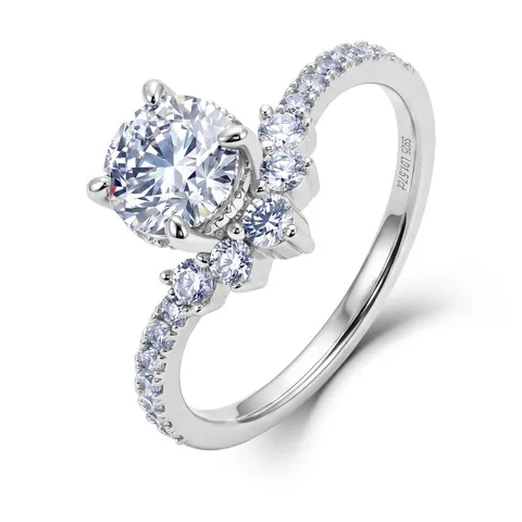 Bague en Argent Sterling S925 Diamant de Laboratoire en Forme de V pour Femme HPHT Taille Ronde Scintillante Bijoux de Fiançailles de Mariage