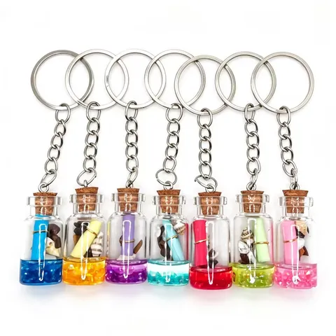 Ocean Theme Conch Mermaid Wishing Bottle Keychain Handmade Glass Drifting Bottle Bag Pendant Beach Accessories For Women
