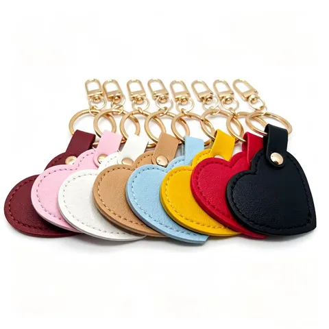 Ins Minimalist Colorful Heart Leather Keychain Versatile Bag Ornament Blank DIY Heart-Shaped Keyring Pendant Sweet Charm