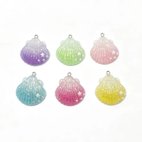 Cute Gradient Resin Shell Charms Artificial Pearl Glitter Starfish Pendant Accessories For DIY Keychain Hair Clips Crafting Supplies