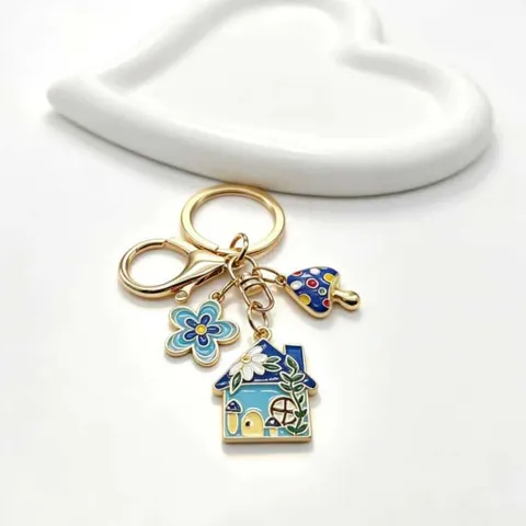 Kreative Legierung Pilzhaus Blume Schlüsselanhänger Süßer Auto Taschenanhänger Schmuck Zubehör Geschenk
