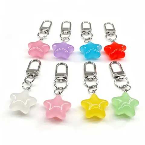 Luminous Jelly Color Star Keychain Pendant Resin Pentagram Bag Charm Phone Accessory Glow In The Dark Star Key Ring Gift