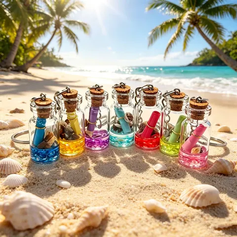 Ocean Theme Conch Mermaid Wishing Bottle Keychain Handmade Glass Drifting Bottle Bag Pendant Beach Accessories For Women