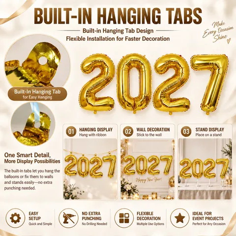 2026 Number Balloons Aluminum Foil Metallic Mylar Balloon For New Year Eve Graduation Party Decoration Anniversary