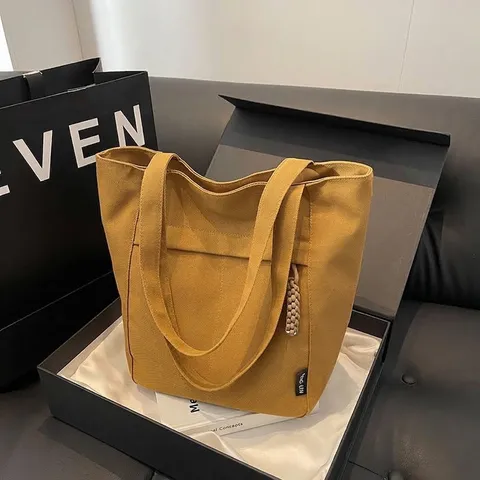 Bolso Tote de Lona de Gran Capacidad para Mujer Bolso de Hombro Casual Estilo Callejero Minimalista Color Sólido Bolso de Mano