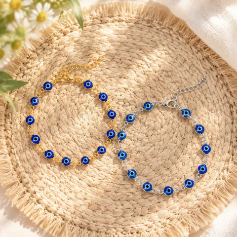 Vintage Alloy Evil Eye Bracelet Nazar Turkish Lucky Amulet Adjustable Gold Silver Plated Chain Bracelet For Women Jewelry