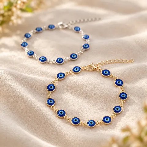 Vintage Alloy Evil Eye Bracelet Nazar Turkish Lucky Amulet Adjustable Gold Silver Plated Chain Bracelet For Women Jewelry