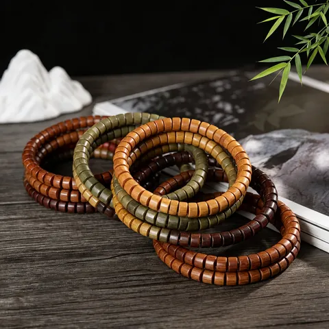 Natürliches Holzperlenarmband Sandelholz Ebenholz Grünes Sandelholz Polierte Tablettenperlen Retro Ethnisch Unisex