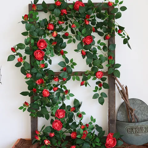 Simulation Rose Garland Artificial Flower Vine Pastoral Style Silk Cloth Decorative Fake Plants For Home Wedding Room Wall Decor