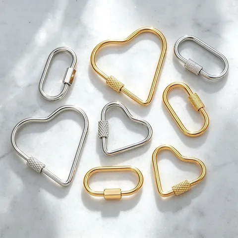 Stainless Steel Carabiner Screw Lock Connector Heart Oval Shape Keychain Accessory DIY Jewelry Findings For Bracelet Making