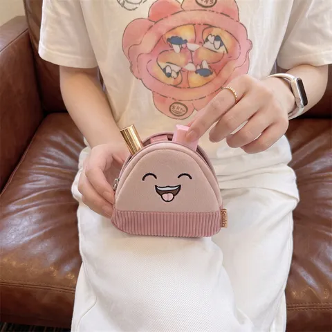 Porte-monnaie Expression de Boule de Riz Dessin Animé Japonais Velours Côtelé Petite Pochette à Fermeture Éclair Triangulaire