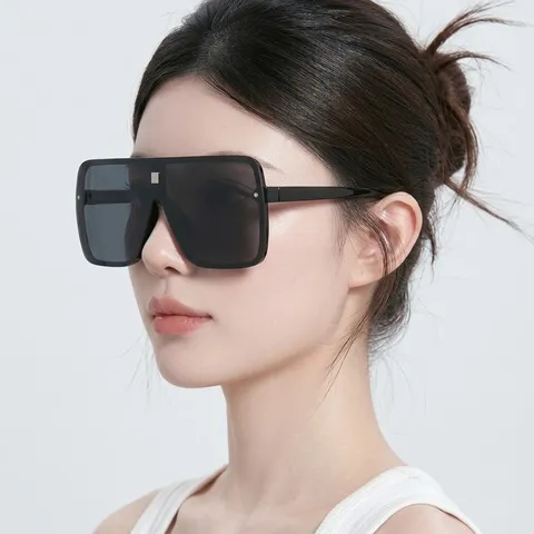 Oversized Shield Sunglasses PC One-Piece Square Flat Top UV400 Protection Trendy Streetwear Fashion Shades For Men Women