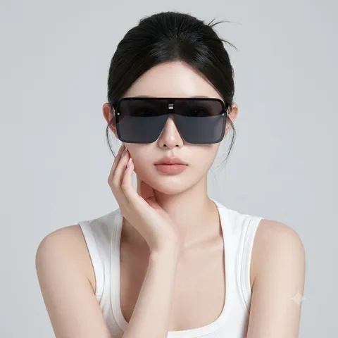 Oversized Shield Sunglasses PC One-Piece Square Flat Top UV400 Protection Trendy Streetwear Fashion Shades For Men Women