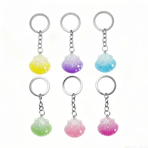 Cute Simulation Shell Conch Keychain Resin Glitter Sea Star Key Ring Fashion Ocean Beach Bag Pendant Car Key Chain For Women Girls