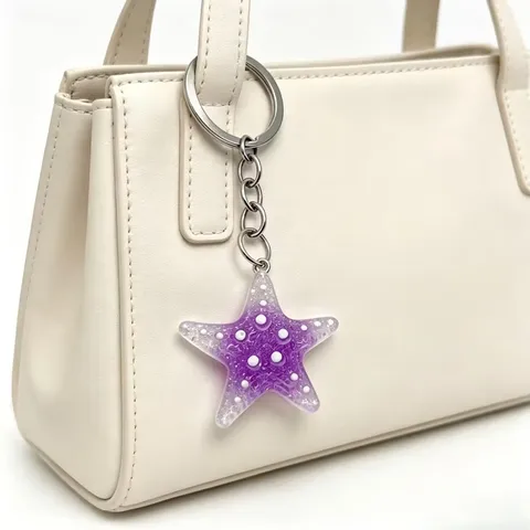 Fresh Sweet Resin Starfish Pendant Keychain Glitter Marine Life Bag Charm For Women Gift Beach Vacation Key Ring Ornament