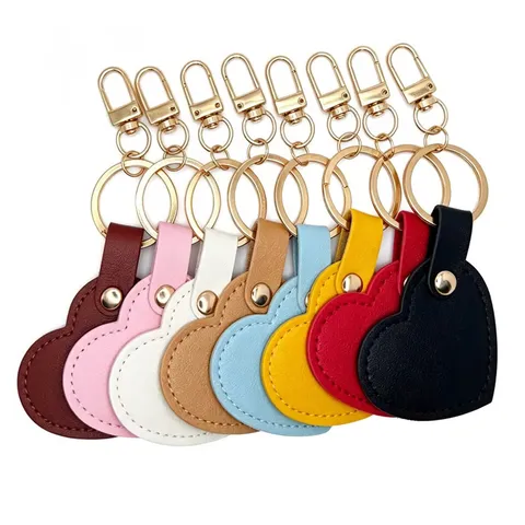 Ins Minimalist Colorful Heart Leather Keychain Versatile Bag Ornament Blank DIY Heart-Shaped Keyring Pendant Sweet Charm