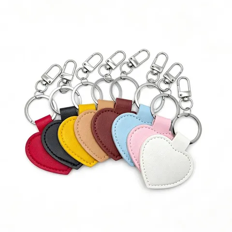 Simple Smooth PU Leather Heart Keychain Pendant Couples Blank Heart Shaped Bag Hanging Accessories Festival Gift Key Ring