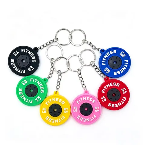 Mini Fitness Barbell Weight Plate Keychain PVC Soft Rubber Gym Pendant Fitness Gift For Men Women Round Key Ring