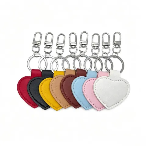 Simple Smooth PU Leather Heart Keychain Pendant Couples Blank Heart Shaped Bag Hanging Accessories Festival Gift Key Ring