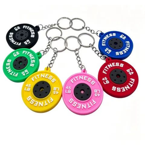 Mini Fitness Barbell Weight Plate Keychain PVC Soft Rubber Gym Pendant Fitness Gift For Men Women Round Key Ring