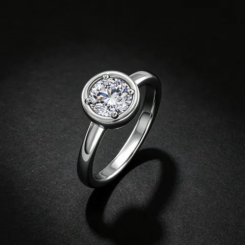 Bague en Argent Sterling 925 Avec Diamant de Culture pour Femmes Bague au Doigt Dorée Géométrique Ronde Minimaliste Élégante