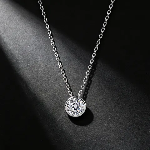 Minimalistische 925 Sterling Silber Im Labor Gezüchteter Diamant Anhänger Halskette Zargenfassung Rund Schmuck Für Damen
