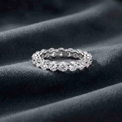Anillo de Eternidad de Plata de Ley S925 Con Diamantes de Laboratorio Para Mujer Color D Redondo Full Pave Geométrico Joyería