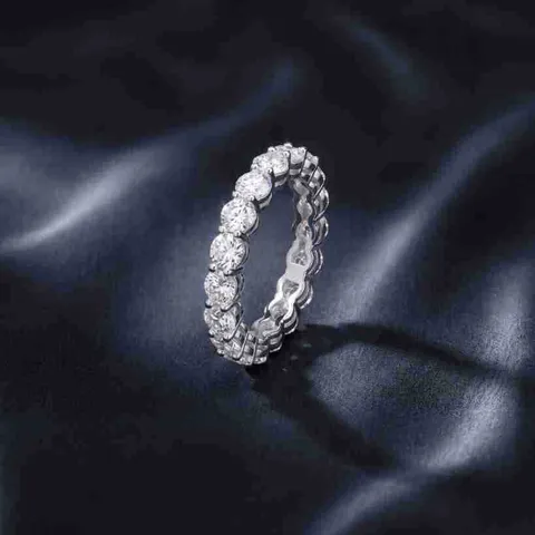 Anillo de Eternidad de Plata de Ley S925 Con Diamantes de Laboratorio Para Mujer Color D Redondo Full Pave Geométrico Joyería