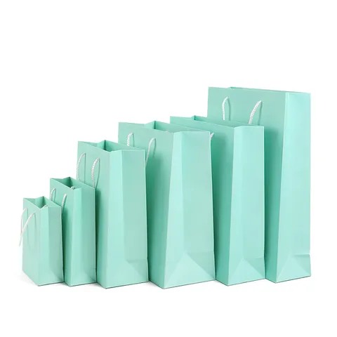Tiffany Blue Paper Gift Bags With Handles Multi Size Portable Shopping Bags For Festival Wedding Birthday Clothing Packaging Bags