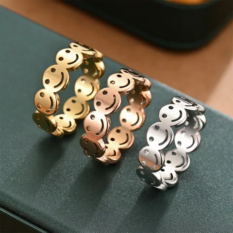 Vintage Edelstahl Smiley Gesicht Offener Ring Für Herren Damen Minimalistisch Hohl Statement Band Ring Modeschmuck Geschenk