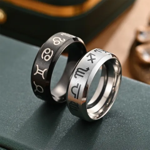 Western Style Titanium Steel Zodiac Signs Ring Matte Brushed Geometric Finger Band Ring For Men Women Casual Jewelry Gift